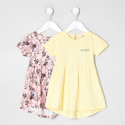 Mini girls pink and yellow dress two pack